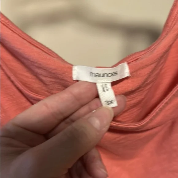 Maurices 3X Asymmetrical Orange Pink Blouse Short Sleeves - Picture 3 of 5